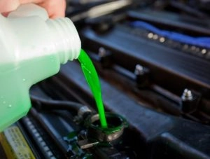 The color of the fluid in the car's cooling system has changed.